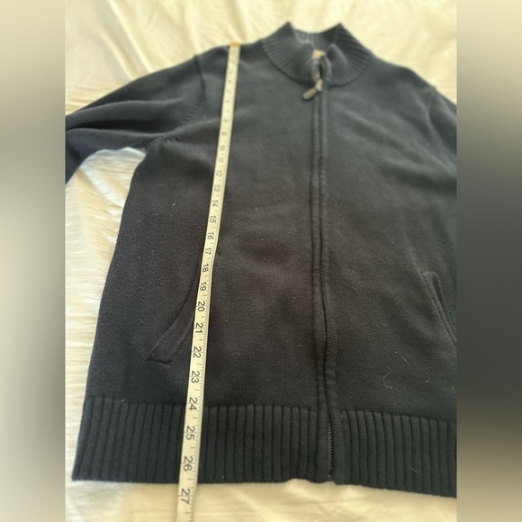 LL bean Mens XL Full Zip Sweater Cardigan Navy 100% Cotton Pockets Mock Collar. - Picture 4 of 12